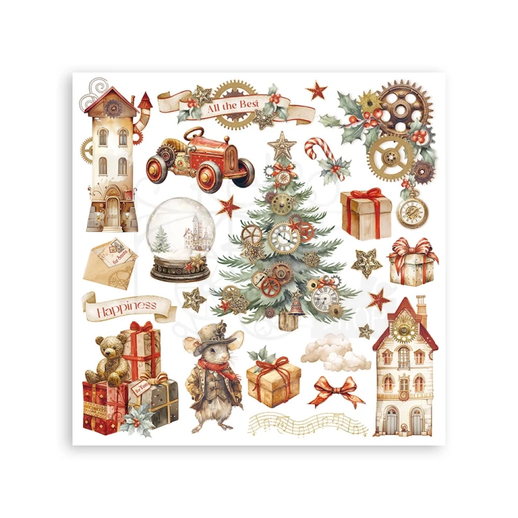 Rub-on transfer 15.5x15.15cm Gear Up For Christmas 6 arkuszy DFLRBX03 Stamperia