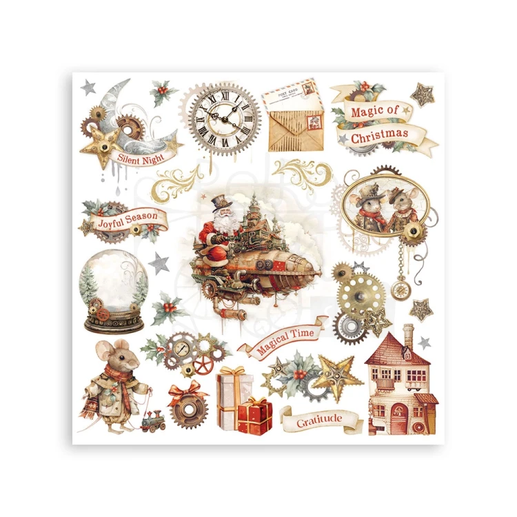 Rub-on transfer 15.5x15.15cm Gear Up For Christmas 6 arkuszy DFLRBX03 Stamperia