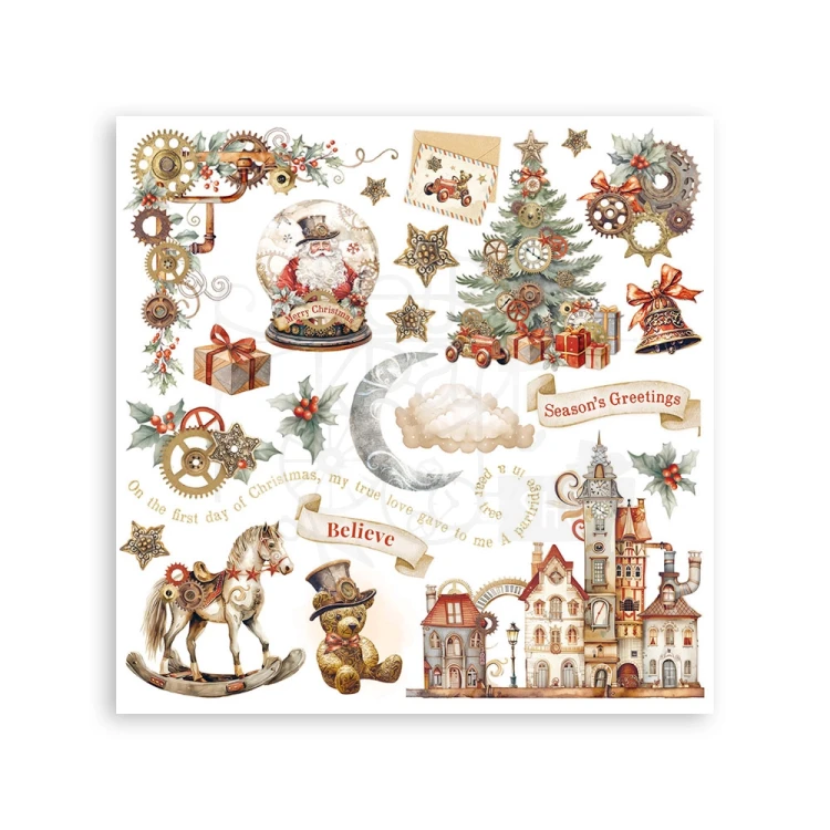 Rub-on transfer 15.5x15.15cm Gear Up For Christmas 6 arkuszy DFLRBX03 Stamperia