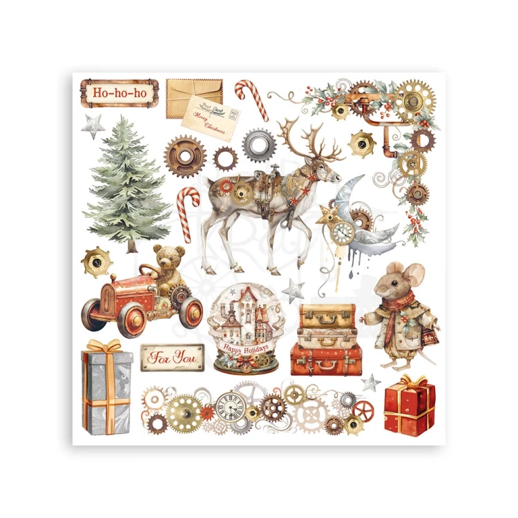 Rub-on transfer 15.5x15.15cm Gear Up For Christmas 6 arkuszy DFLRBX03 Stamperia