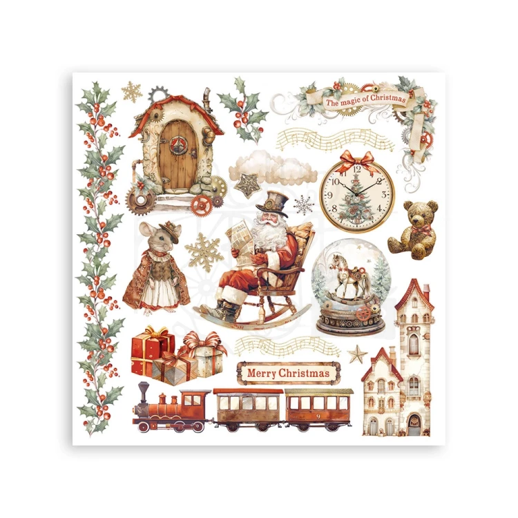 Rub-on transfer 15.5x15.15cm Gear Up For Christmas 6 arkuszy DFLRBX03 Stamperia