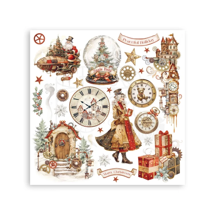 Rub-on transfer 15.5x15.15cm Gear Up For Christmas 6 arkuszy DFLRBX03 Stamperia