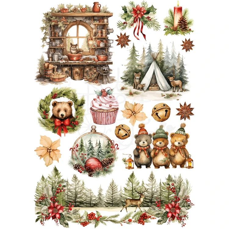 Zestaw papierów ryżowych A5 Hot Cocoa &amp; Holly 8 arkuszy CBRS021 Ciao Bella