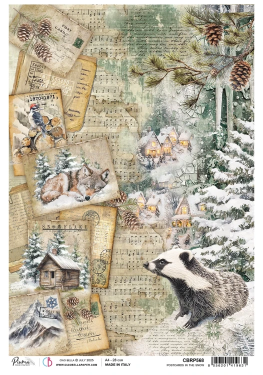 Papier ryżowy do decoupage A4 Forest Tale Postcard in the Snow CBRP568 Ciao Bella