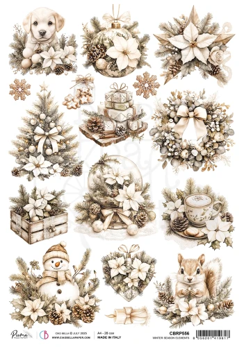 Papier ryżowy do decoupage A4 Winter Season Elements CBRP556 Ciao Bella