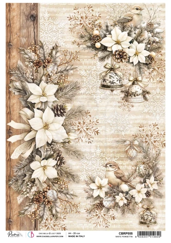 Papier ryżowy do decoupage A4 Winter Season White Poinsettia CBRP555 Ciao Bella