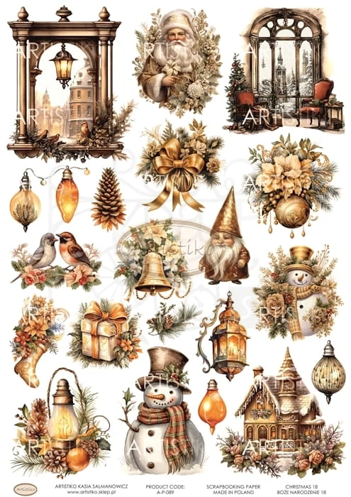 Papier do scrapbookingu A4 dodatki do wycinania Boże Narodzenie 18 A-P-089 Artistiko