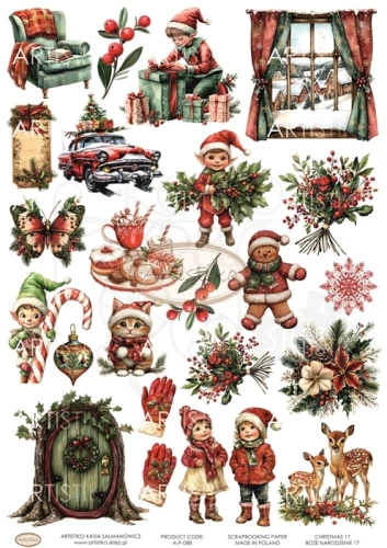 Papier do scrapbookingu A4 dodatki do wycinania Boże Narodzenie 17 A-P-088 Artistiko