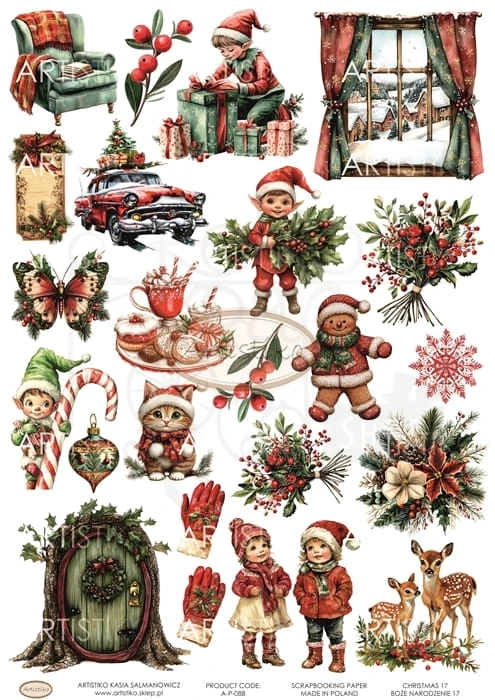 Papier do scrapbookingu A4 dodatki do wycinania Boże Narodzenie 17 A-P-088 Artistiko