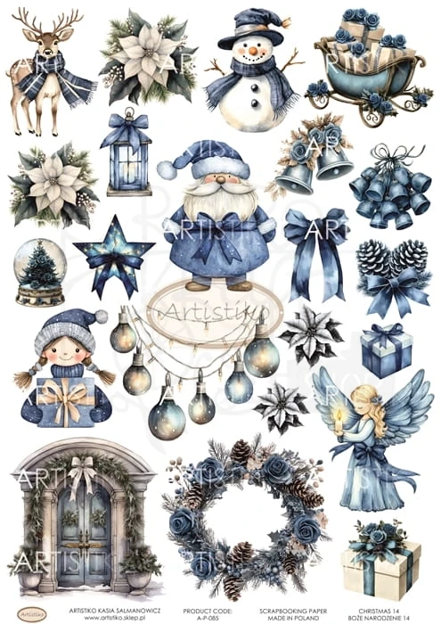 Papier do scrapbookingu A4 dodatki do wycinania Boże Narodzenie 14 A-P-085 Artistiko
