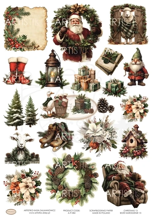 Papier do scrapbookingu A4 dodatki do wycinania Boże Narodzenie 13 A-P-084 Artistiko