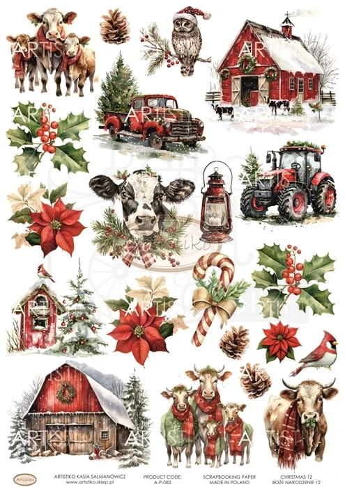 Papier do scrapbookingu A4 dodatki do wycinania Boże Narodzenie 12 A-P-083 Artistiko