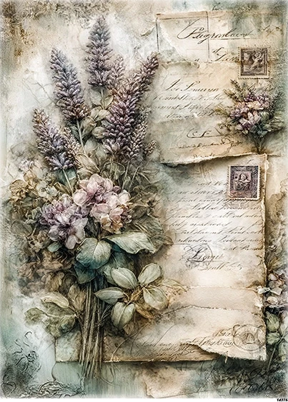 Papier ryżowy do decoupage A5 Kwiaty i listy vintage 14275