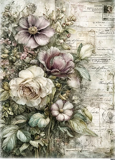 Papier ryżowy do decoupage A5 Kwiaty vintage 14272