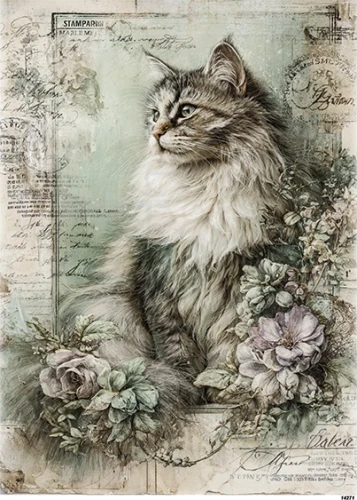 Papier ryżowy do decoupage A5 Kot vintage 14271