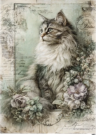 Papier ryżowy do decoupage A5 Kot vintage 14271
