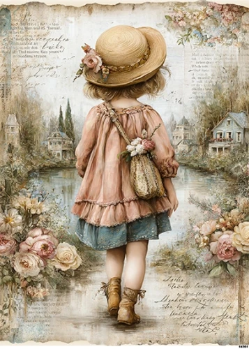 Papier ryżowy do decoupage A5 Dziewczynka retro 14261