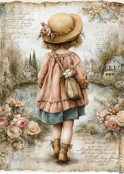 Papier ryżowy do decoupage A5 Dziewczynka retro 14261