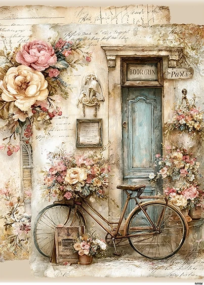 Papier ryżowy do decoupage A5 Rower i kwiaty retro 14254