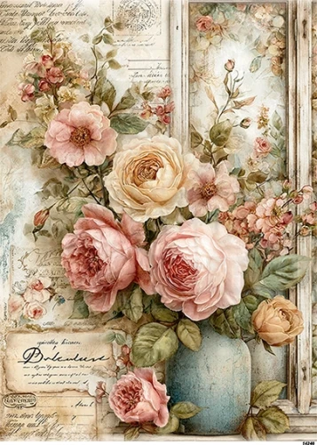 Papier ryżowy do decoupage A5 Kwiaty w wazonie retro 14246