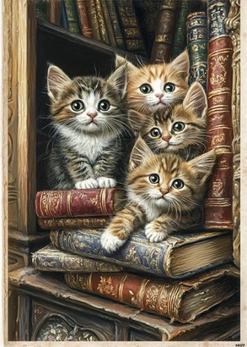 Papier ryżowy do decoupage A5 Koty i książki 14177