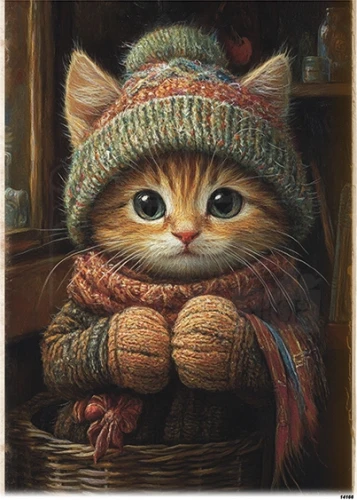 Papier ryżowy do decoupage A5 Kot w czapce 14166
