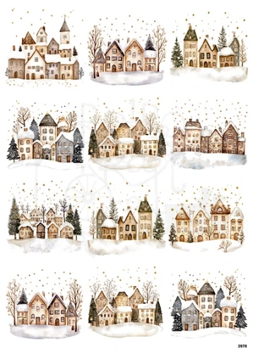 Papier ryżowy do decoupage A4 Zimowe domki kamieniczki 2878
