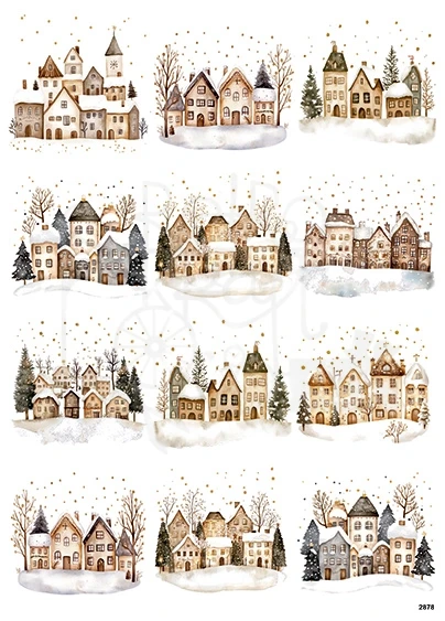 Papier ryżowy do decoupage A4 Zimowe domki kamieniczki 2878