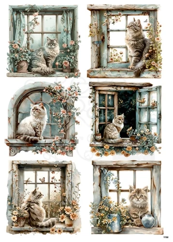 Papier ryżowy do decoupage A4 Kot na oknie 1158