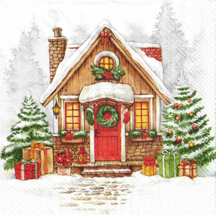 Serwetka 33x33 - Zimowy świąteczny domek