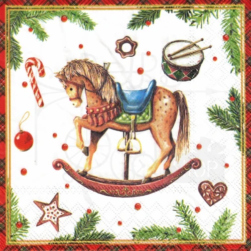 Serwetka 33x33 - Świąteczny koń na biegunach
