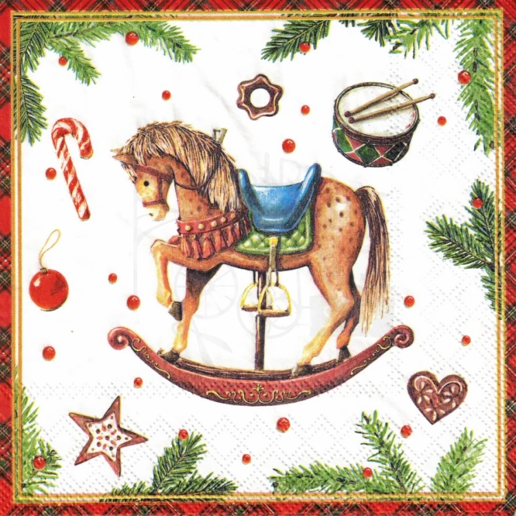Serwetka 33x33 - Świąteczny koń na biegunach