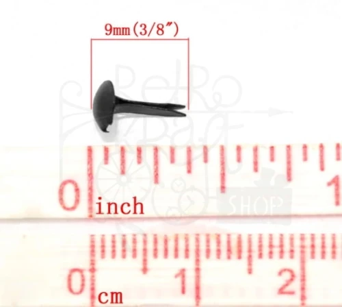 Zestaw - ćwiek metalowy 9x5mm - czarny - 10 sztuk