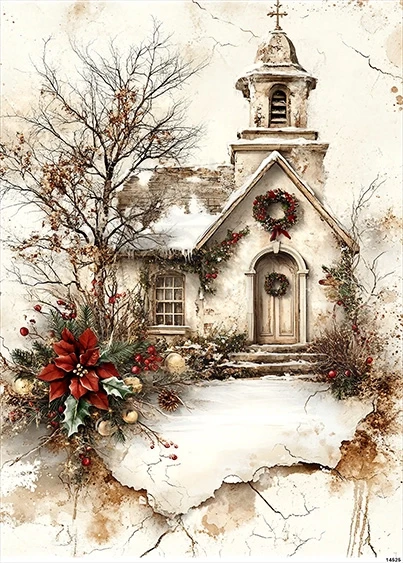 Papier ryżowy do decoupage A5 Zimowy kościół retro 14525