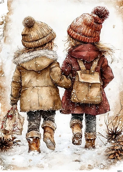 Papier ryżowy do decoupage A5 Dzieci zimą 14511