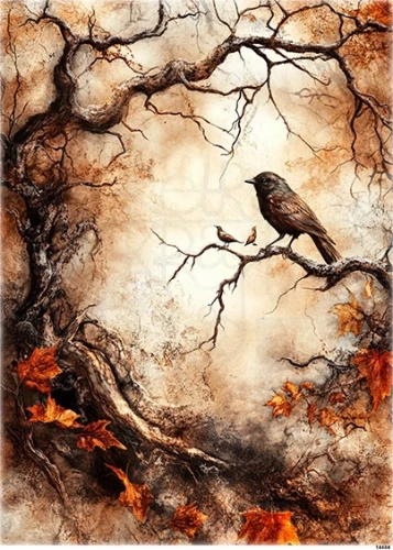 Papier ryżowy do decoupage A5 Halloween - ptak na gałęzi 14484