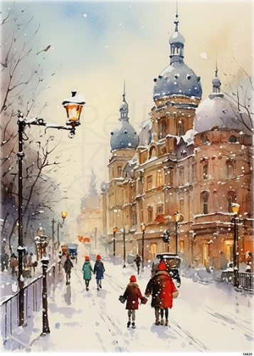 Papier ryżowy do decoupage A5 Zimowe miasto retro 14423