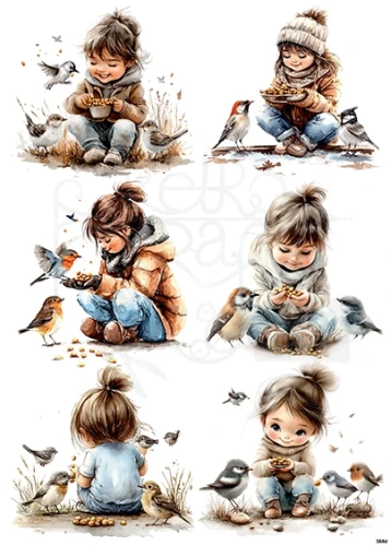 Papier ryżowy do decoupage A4 Dziewczynka i ptaszki 3884