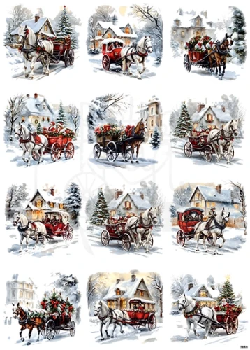 Papier ryżowy do decoupage A4 Zimowe zaprzęgi 3869