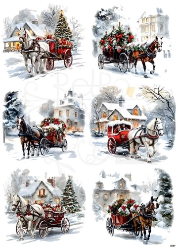 Papier ryżowy do decoupage A4 Zimowe zaprzęgi 3867
