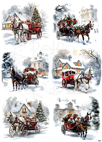 Papier ryżowy do decoupage A4 Zimowe zaprzęgi 3867