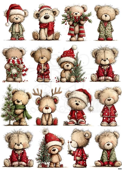Papier ryżowy do decoupage A4 Boże Narodzenie i pluszowy miś 3858