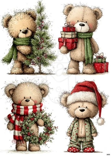 Papier ryżowy do decoupage A4 Boże Narodzenie i pluszowy miś 3855