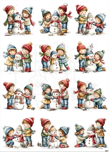 Papier ryżowy do decoupage A4 Dzieci i bałwanek 3847