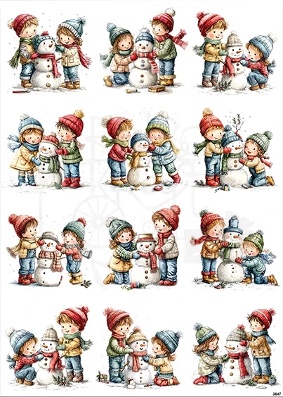 Papier ryżowy do decoupage A4 Dzieci i bałwanek 3847
