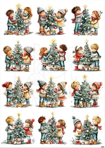 Papier ryżowy do decoupage A4 Dzieci ubierają choinkę 3844