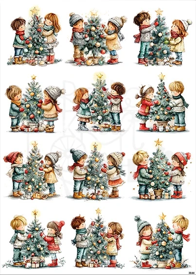 Papier ryżowy do decoupage A4 Dzieci ubierają choinkę 3844