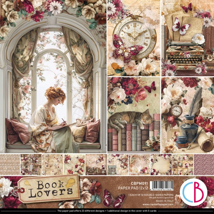 Zestaw papierów do scrapbookingu 30x30 Book Lovers CBPM091 12 arkuszy Ciao Bella