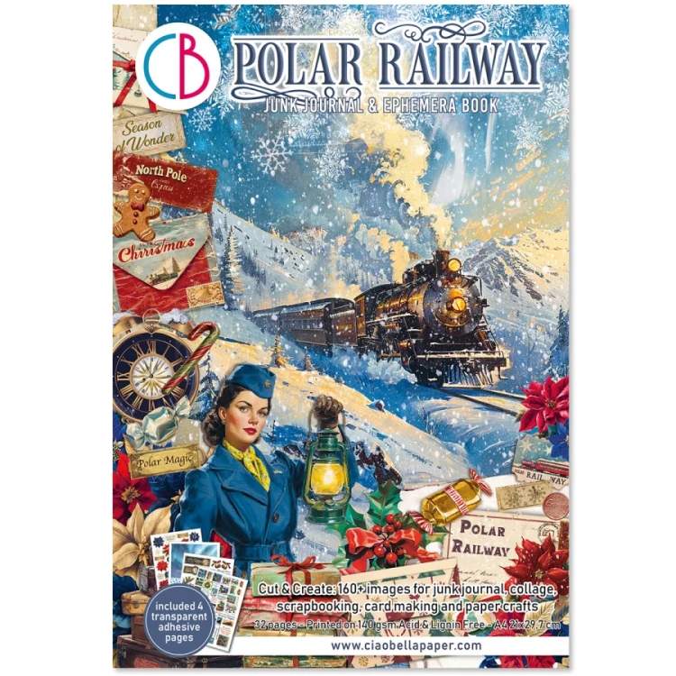 Zestaw A4 Junk Journal &amp; Ephemera Book Polar Railway 32 arkusze CBB018 Ciao Bella