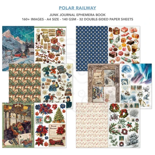Zestaw A4 Junk Journal &amp; Ephemera Book Polar Railway 32 arkusze CBB018 Ciao Bella